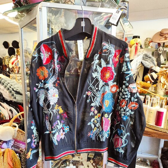 ARATTA FLORAL SHEER BASEBALL STYLE JACKET - Picture 1 of 5